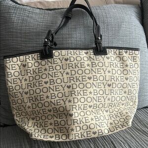 Dooney & Bourke Logo Print Tote in Cream and Black